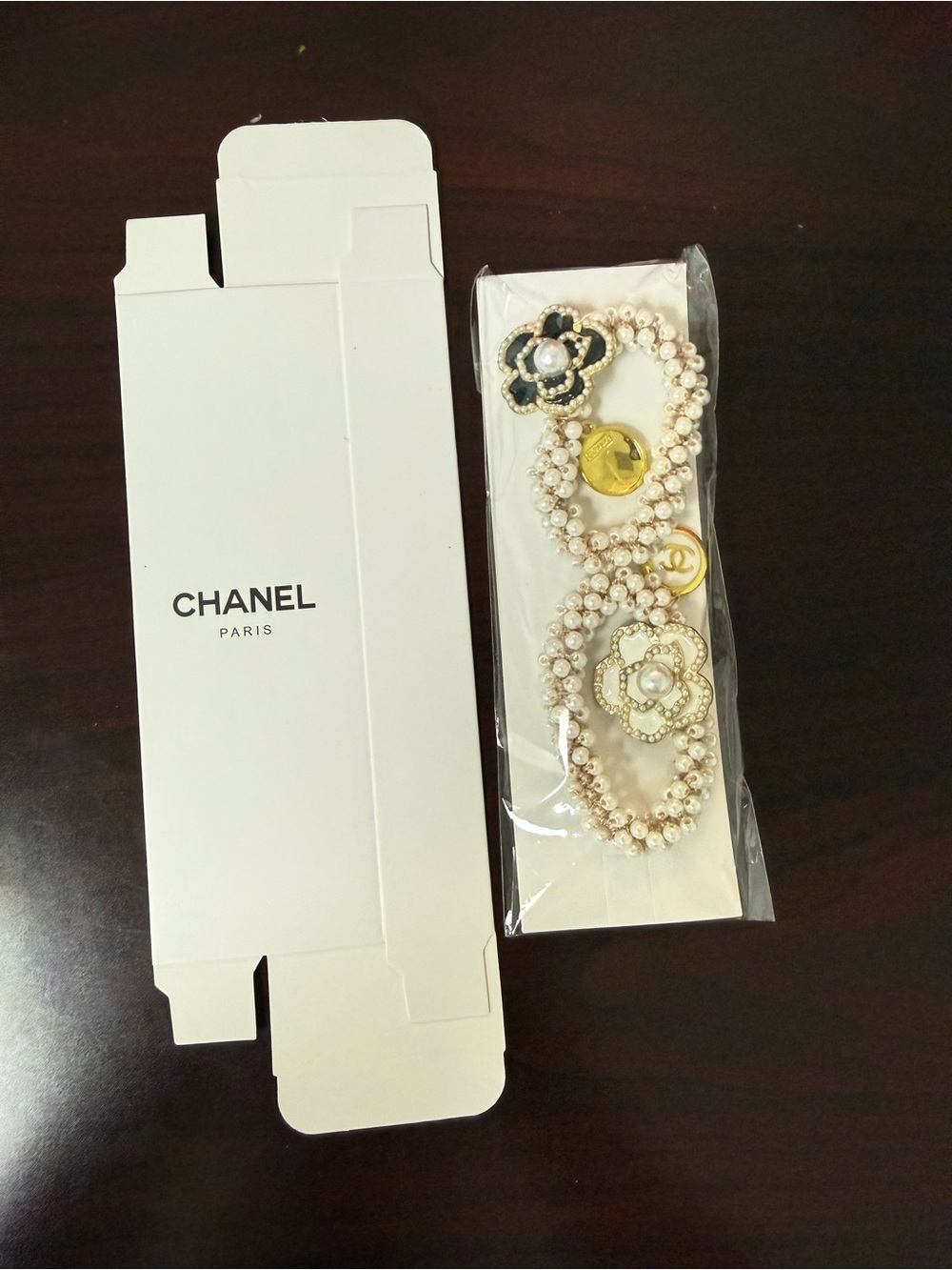 CHANEL Pearl and Camellia Brooches in Cream, Black and Gold